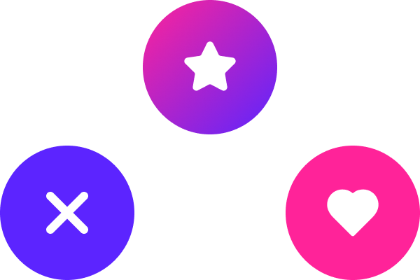 Swipe action icons: reject, super like, and like
